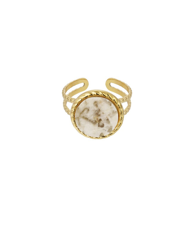 Ring ronde steen - Goud kleur/beige