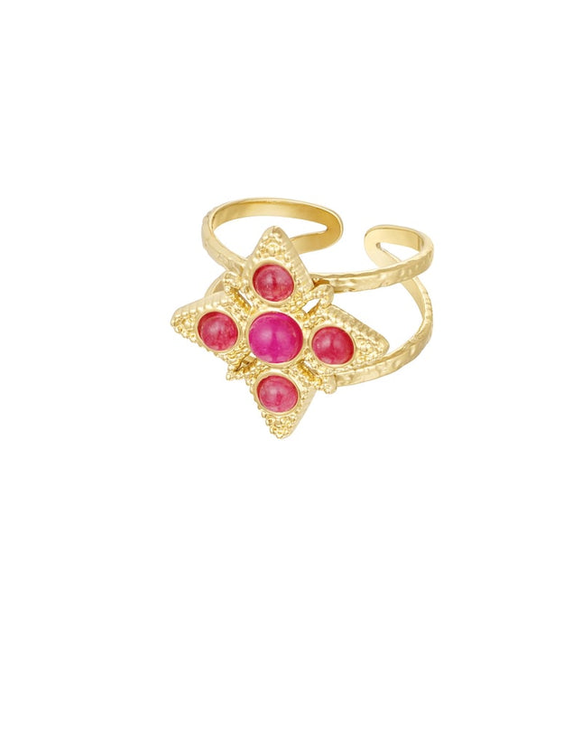 Ring ster met steentjes - Goud kleur/zwart