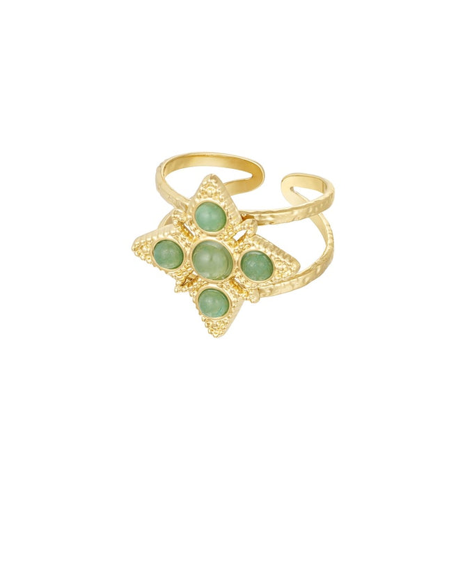 Ring ster met steentjes - Goud kleur/zwart