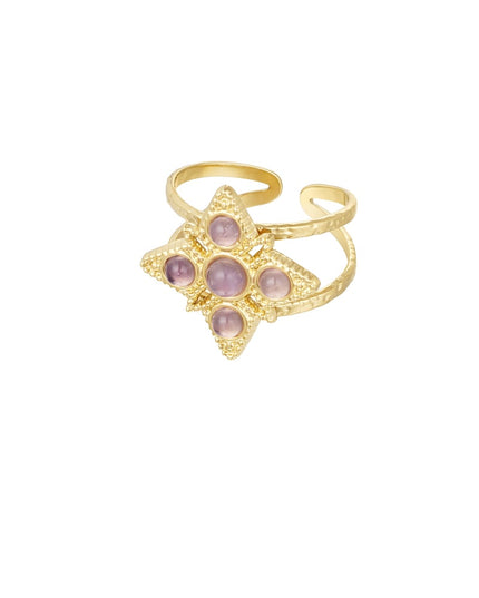 Ring ster met steentjes - Goud kleur/zwart