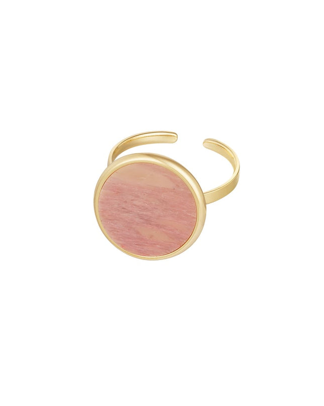 Ring basic ronde steen - Goud kleur/beige
