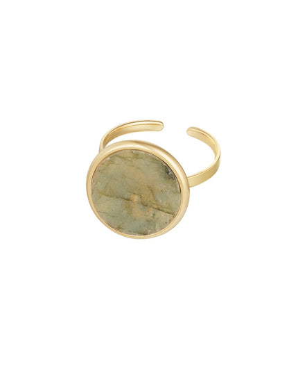Ring basic ronde steen - Goud kleur/beige