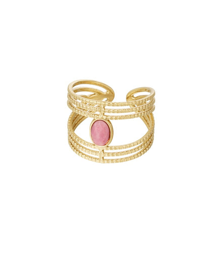 Statement sierlijke ring met steen - Goud kleur/roze