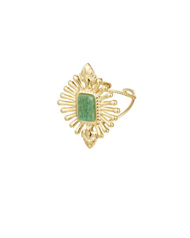 ring vintage look met steen - groen 