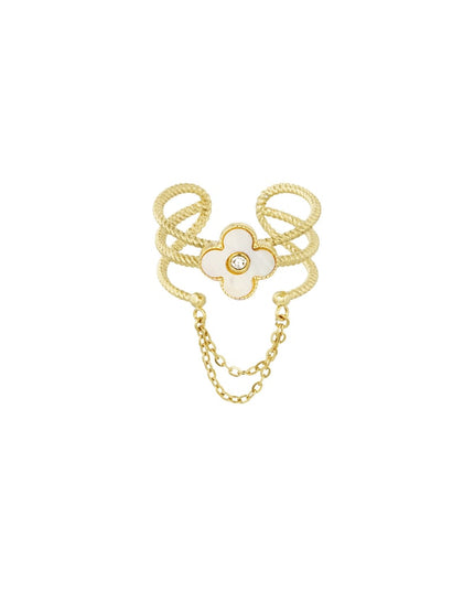 ring met bloemetje en ketting - zwart/ 