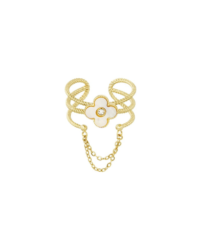 ring met bloemetje en ketting - zwart/ 