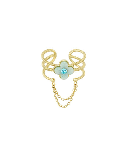 ring met bloemetje en ketting - zwart/ 