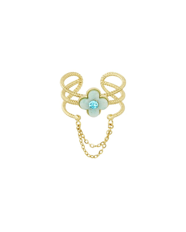 ring met bloemetje en ketting - zwart/ 