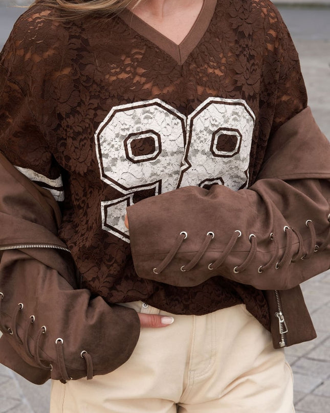 V-Neck Lace American T-shirt