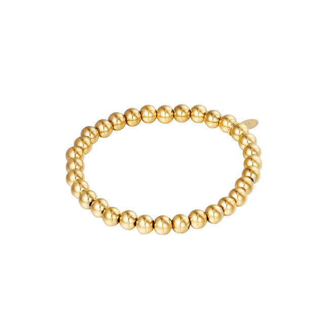 Armband Big Beads Goud kleur Stainless Steel-6MM