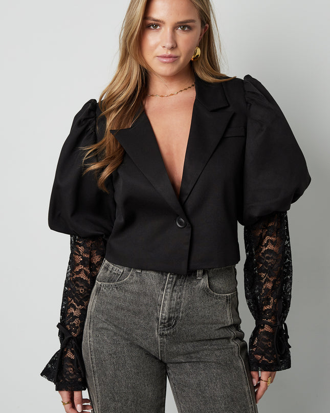 Trendy Short Blazer With Lace