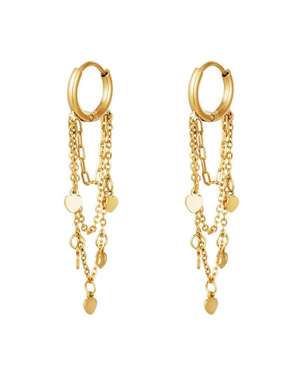 Oorbellen Hanging Hearts Goud kleur Stainless Steel