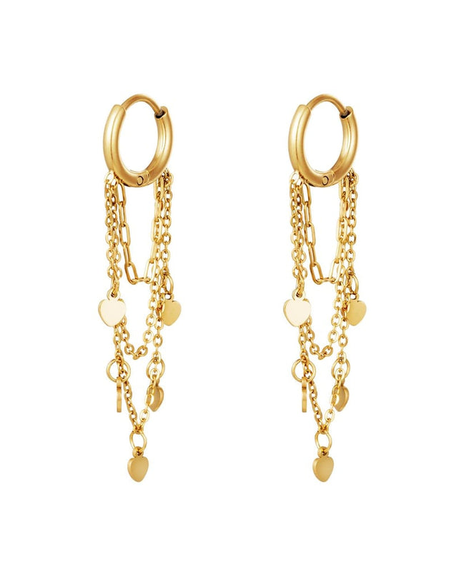 Oorbellen Hanging Hearts Goud kleur Stainless Steel