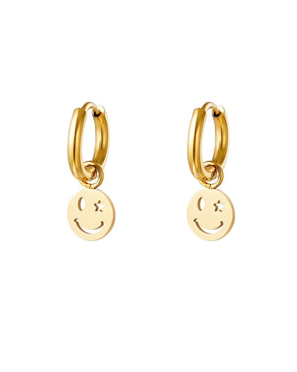 RVS oorbel smiley en ster Goud kleur Stainless Steel
