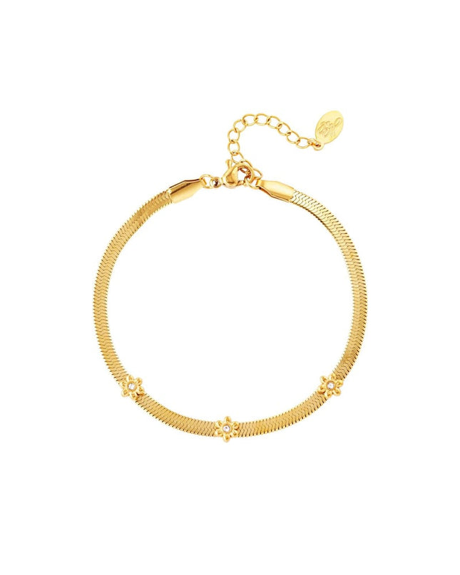 Roestvrijstalen armband met bloemetjes Goud kleur Stainless Steel