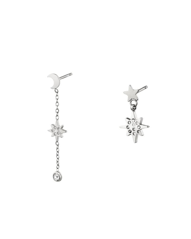 Assymetrische Oorbel Set Maan & Ster Zilver Stainless Steel