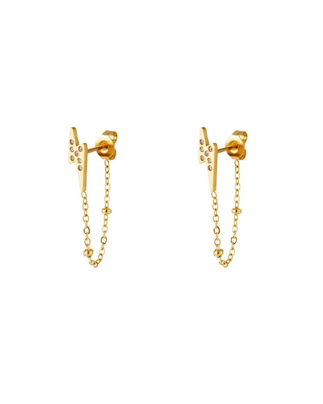 Bliksemschicht oorbellen met zirkonen Goud kleur Stainless Steel