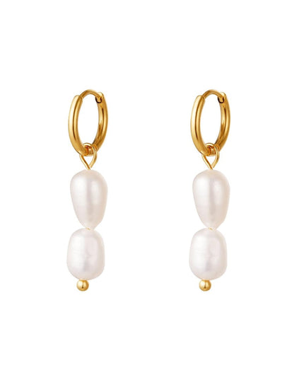 Oorbellen Dubbele Parels Goud kleur Stainless Steel