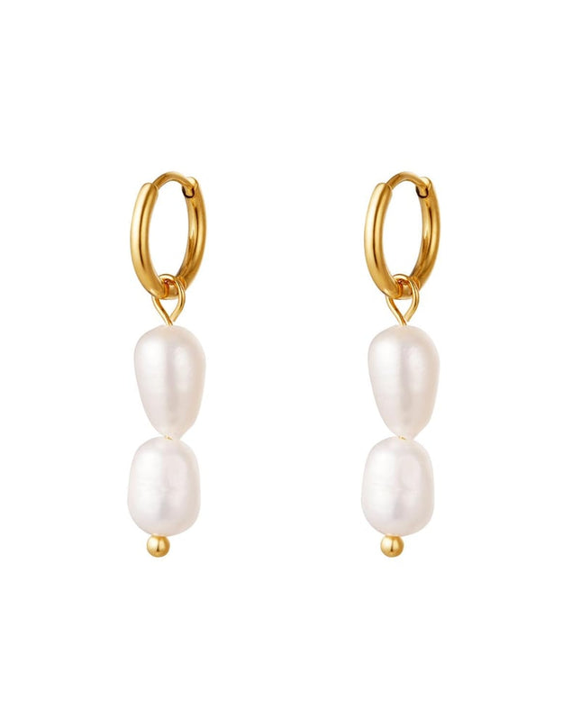 Oorbellen Dubbele Parels Goud kleur Stainless Steel