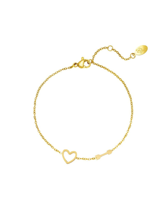 Armband met Hart en Pijl Bedel Goud kleur Stainless Steel