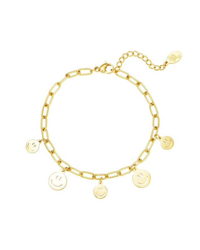 Armband meerdere smileys Goud kleur Stainless Steel