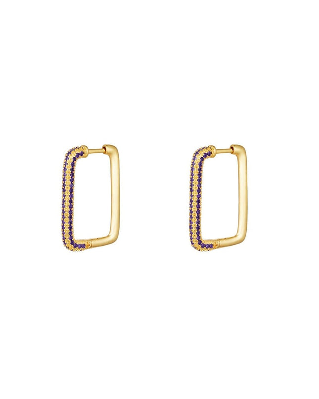 Oorbellen rechthoek zirkoon Goud kleur Koper