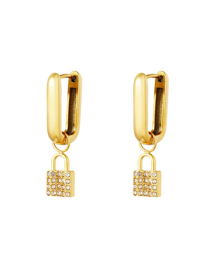 Roestvrijstalen oorbellen geheimzinnig slot Goud kleur Stainless Steel