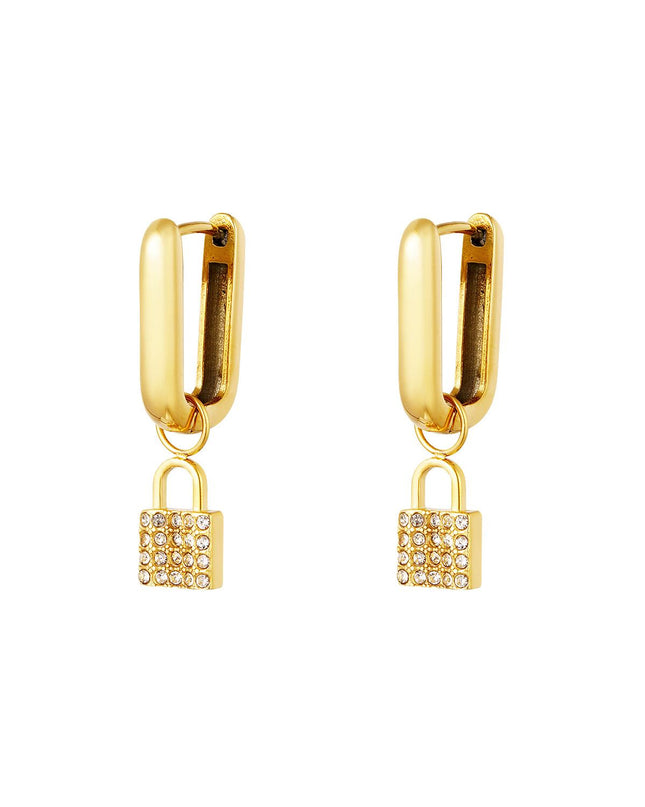 Roestvrijstalen oorbellen geheimzinnig slot Goud kleur Stainless Steel