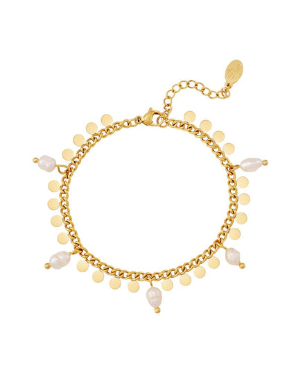 Armband met parels en cirkels Goud kleur Stainless Steel