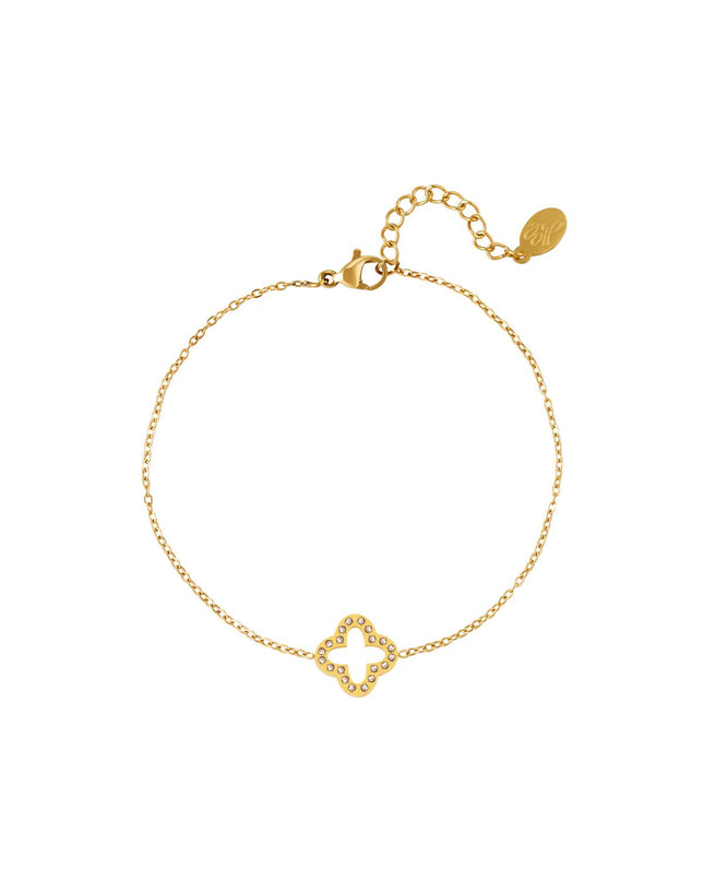 Armband klavertje met zirkonia steentjes Goud kleur Stainless Steel
