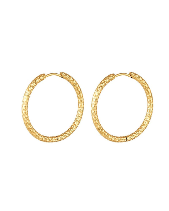 Oorbellen met patroon groot Goud kleur Stainless Steel