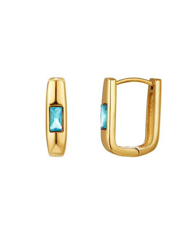 Vierkante oorbellen met zirkoon Blauw & Gold Stainless Steel