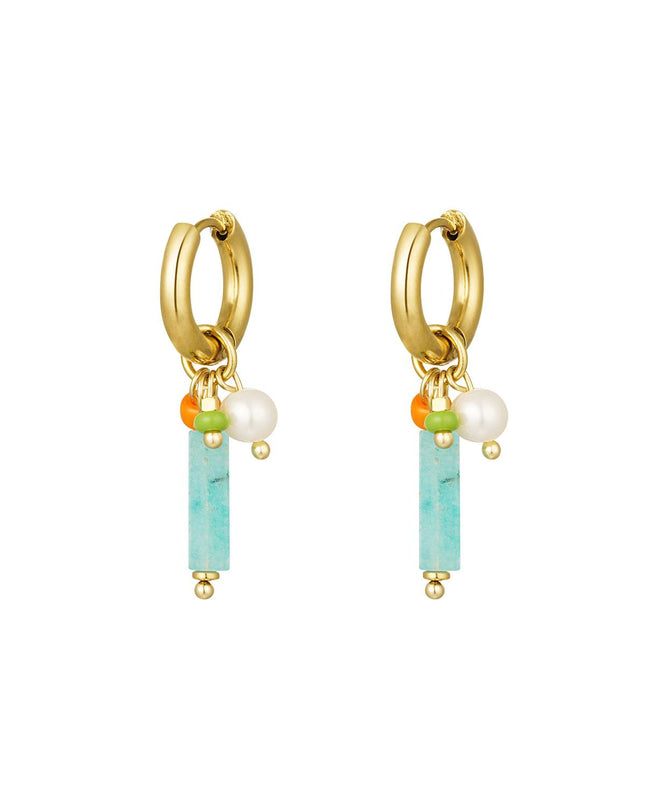 Oorhangers met bungelende staaf Green & Gold Stainless Steel