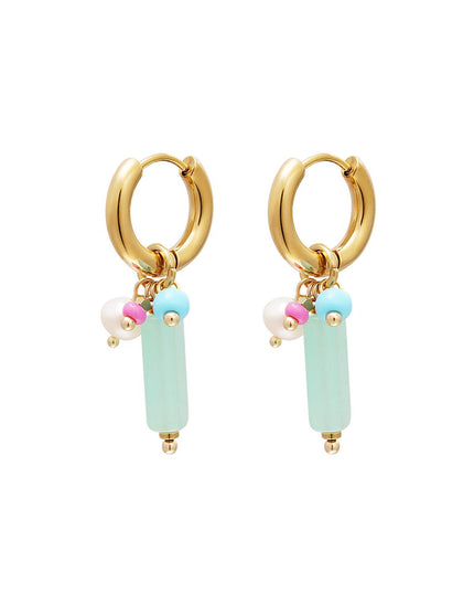 Oorhangers met bungelende staaf Green & Gold Stainless Steel