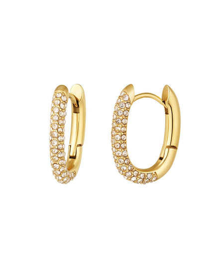 Oorbellen ovaal met zirkonia Goud kleur Stainless Steel