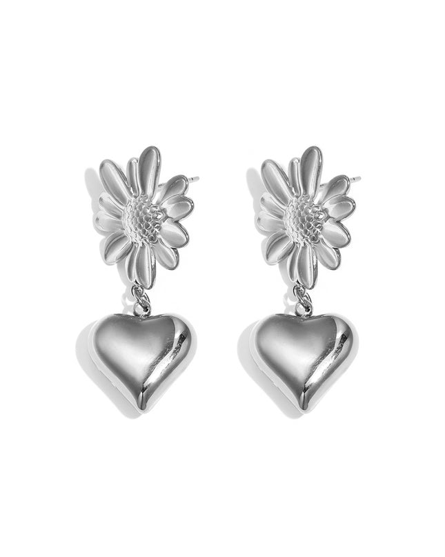 Bloem oorbellen met hangend hart