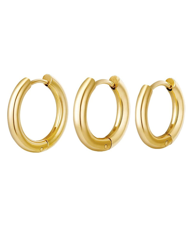 Creolen set 3 hoop oorbellen Goud kleur Stainless Steel