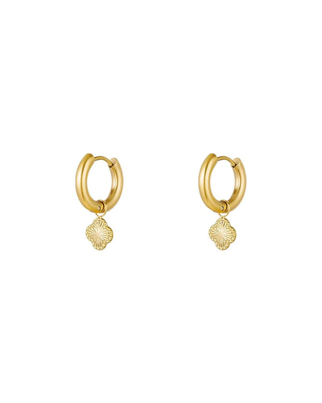 Oorbellen klaver met patroon Goud kleur Stainless Steel