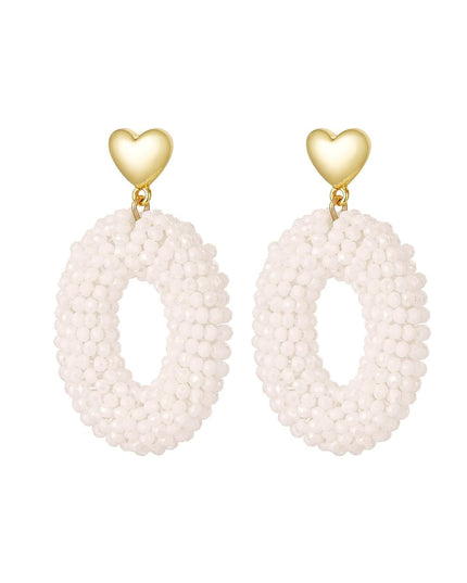 Oorbellen ovaal met kralen en hart detail Zwart Koper