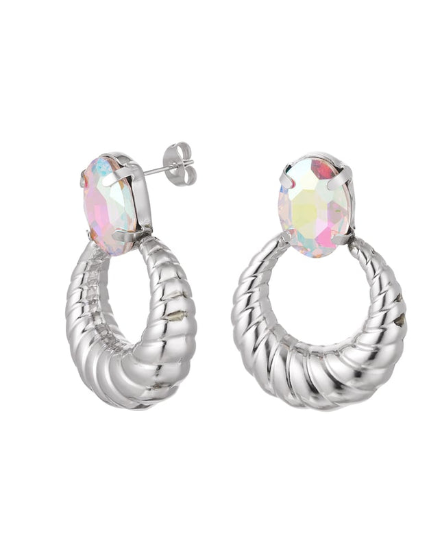 Oorbellen twist met steen - groen & Goud kleur Stainless Steel