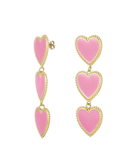 Oorbellen 3 sierlijke hartjes op een rij Paars Stainless Steel