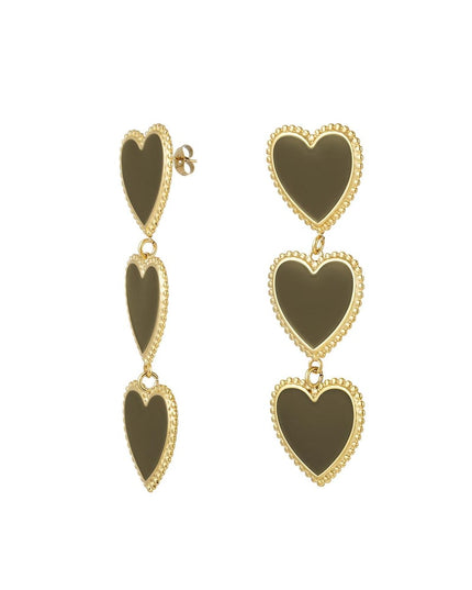 Oorbellen 3 sierlijke hartjes op een rij Paars Stainless Steel