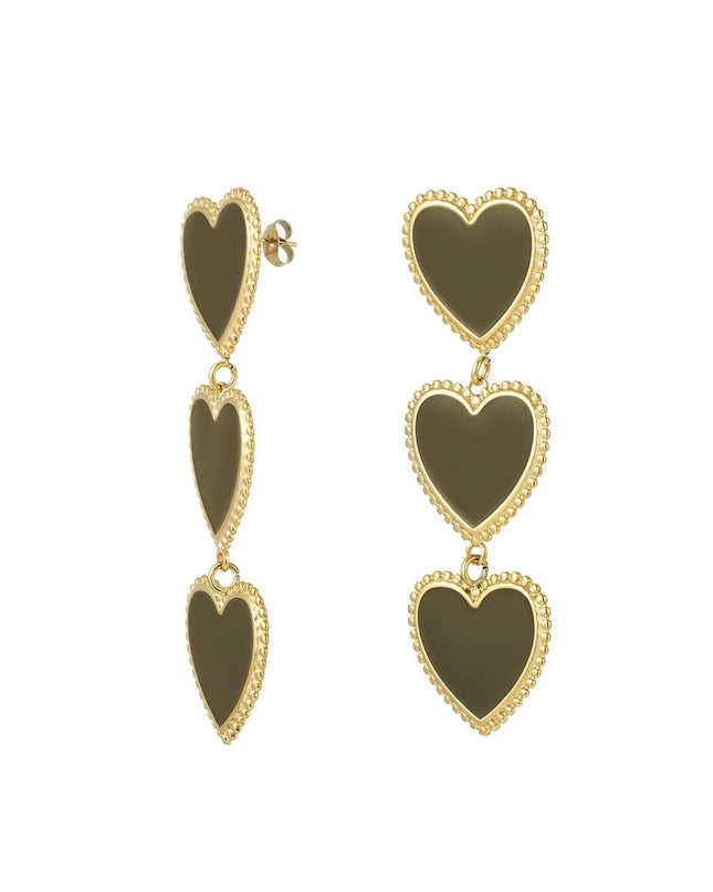 Oorbellen 3 sierlijke hartjes op een rij Paars Stainless Steel