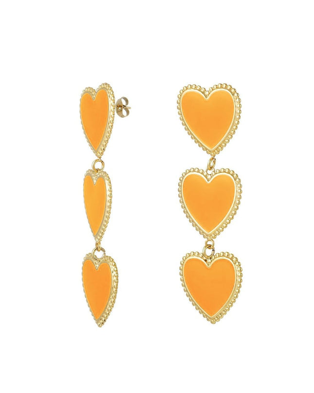 Oorbellen 3 sierlijke hartjes op een rij Paars Stainless Steel