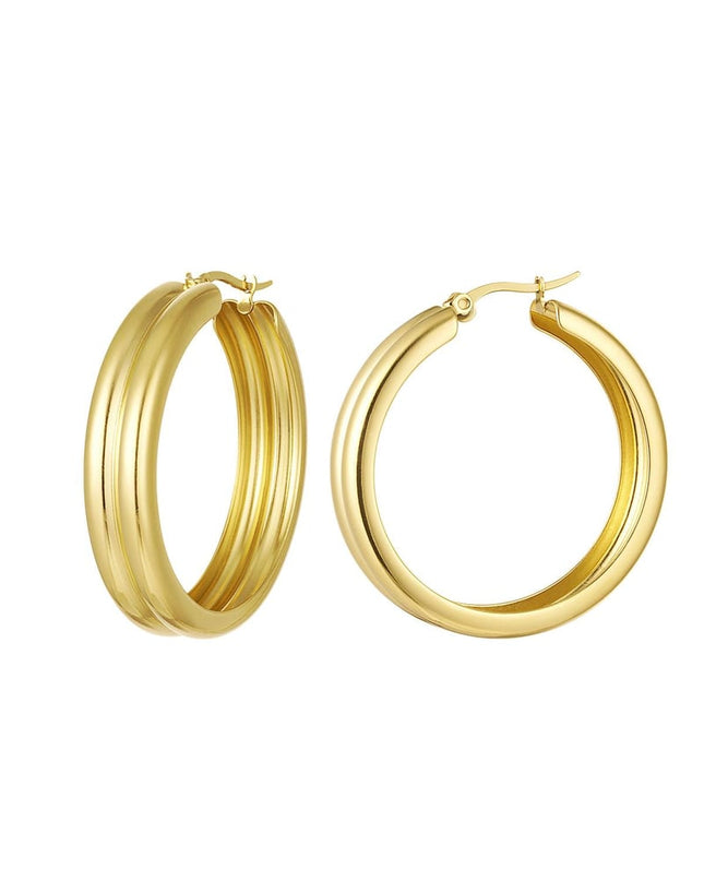 Oorringen met ribbel Goud kleur Stainless Steel