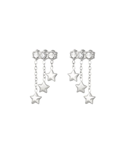 Oorbellen met ketting en sterretjes Goud kleur Stainless Steel