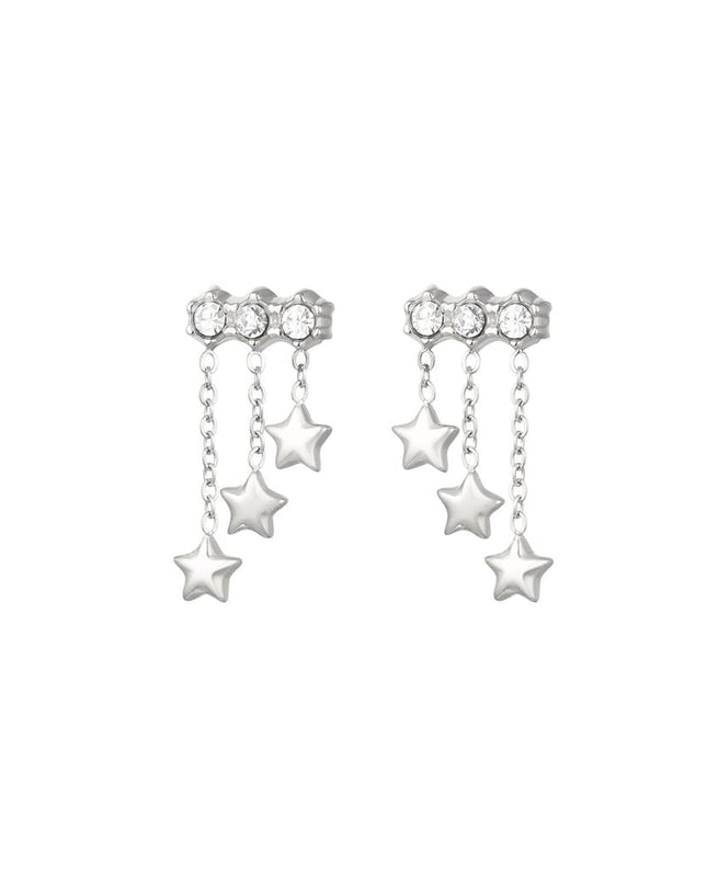 Oorbellen met ketting en sterretjes Goud kleur Stainless Steel