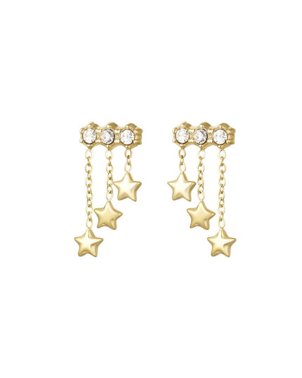 Oorbellen met ketting en sterretjes Goud kleur Stainless Steel