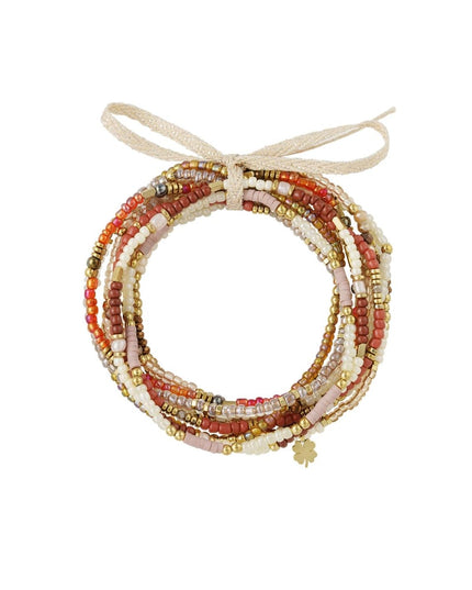 Armbanden set kralen kleurrijk Beige & Goud kleur Stainless Steel