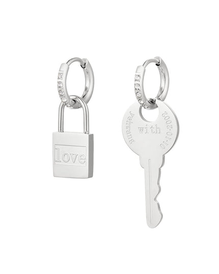 Oorbellen sleutel & slot - zilver Stainless Steel